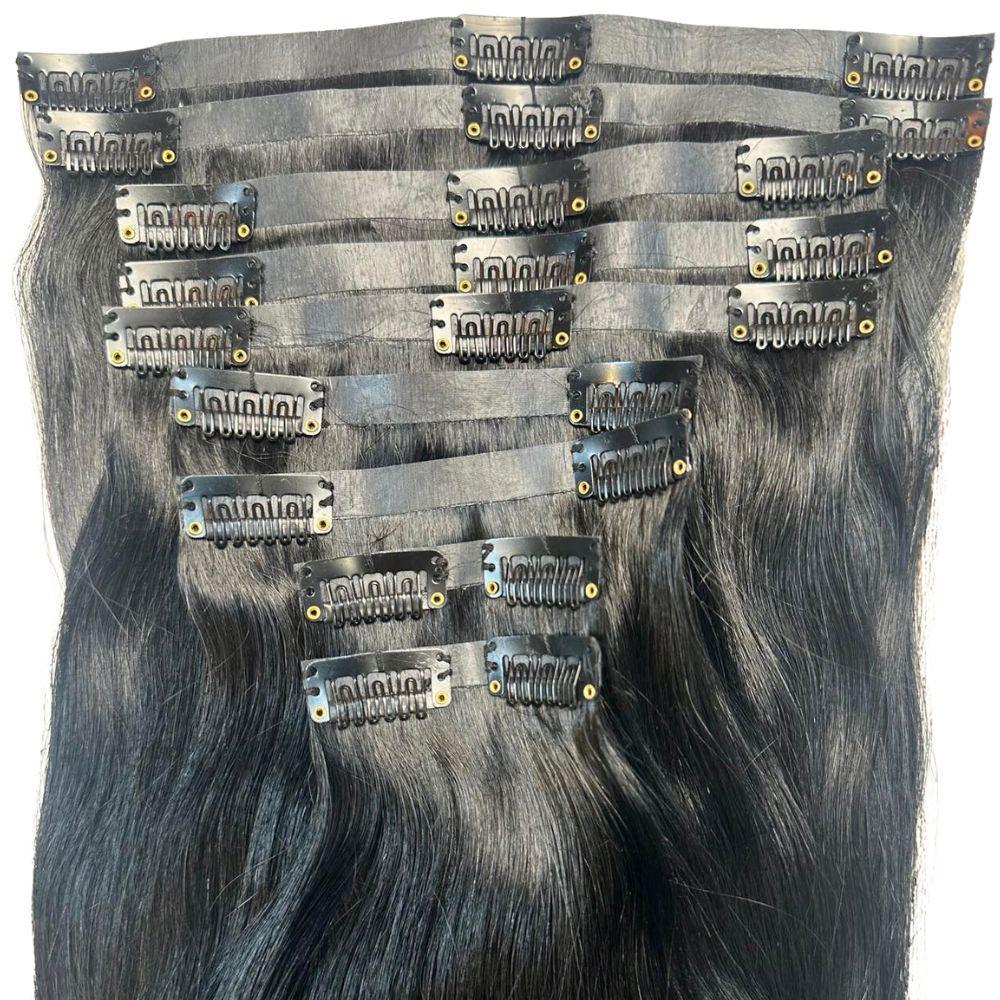 Natural Black Seamless Clip-In Hair Extensions – Invisible Blend, 100% Human Hair